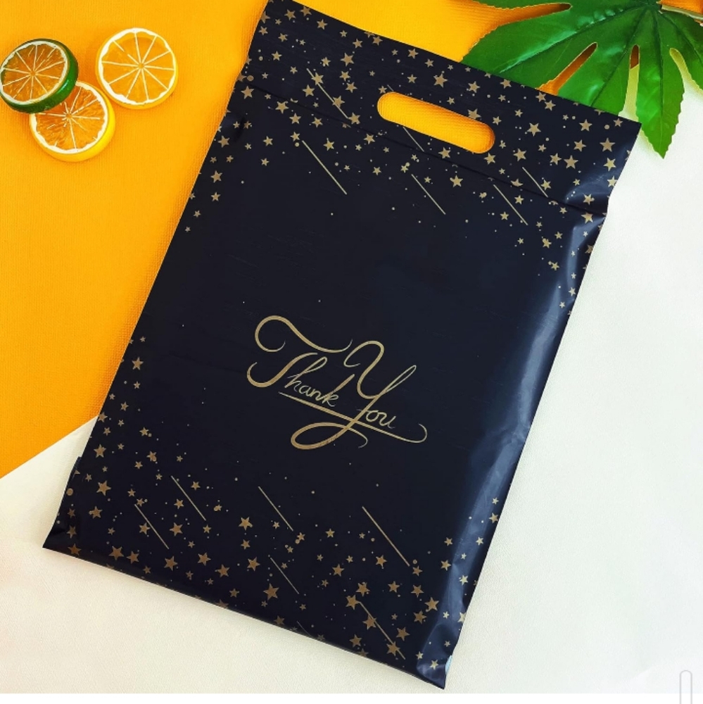 20 Black Star Handle Design Poly Mailers